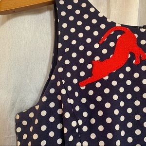 NWT GiddyUp! Polka Dot Fit and Flare Kitty Cat Dress Navy/White Womens Medium